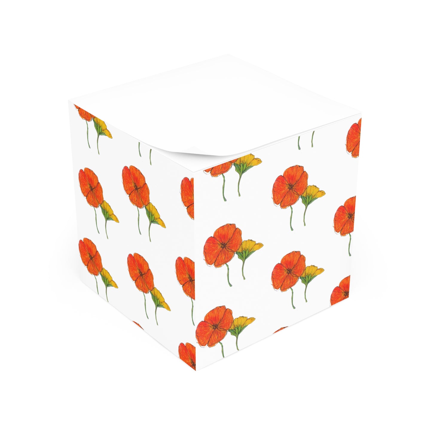 Flower Pattern Note Cube — Floral Sticky Note Memo Block