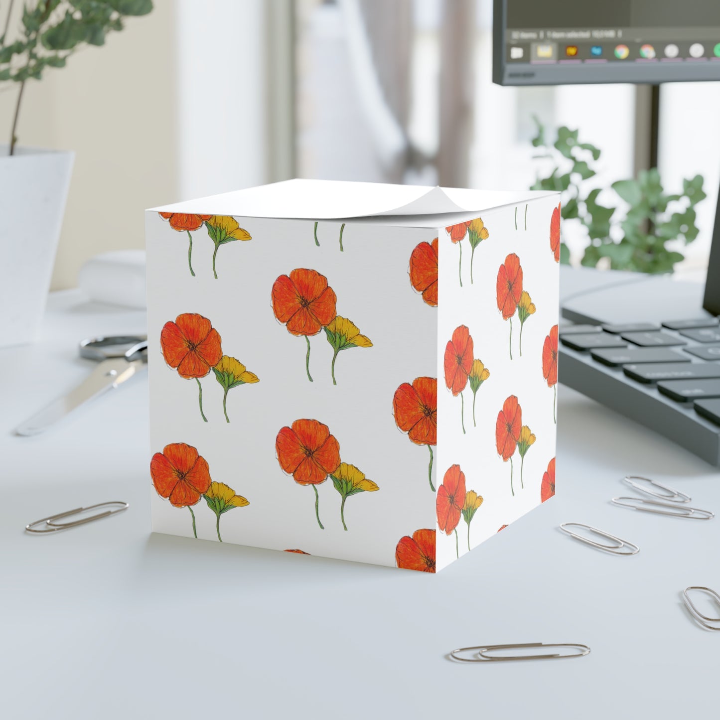 Flower Pattern Note Cube — Floral Sticky Note Memo Block