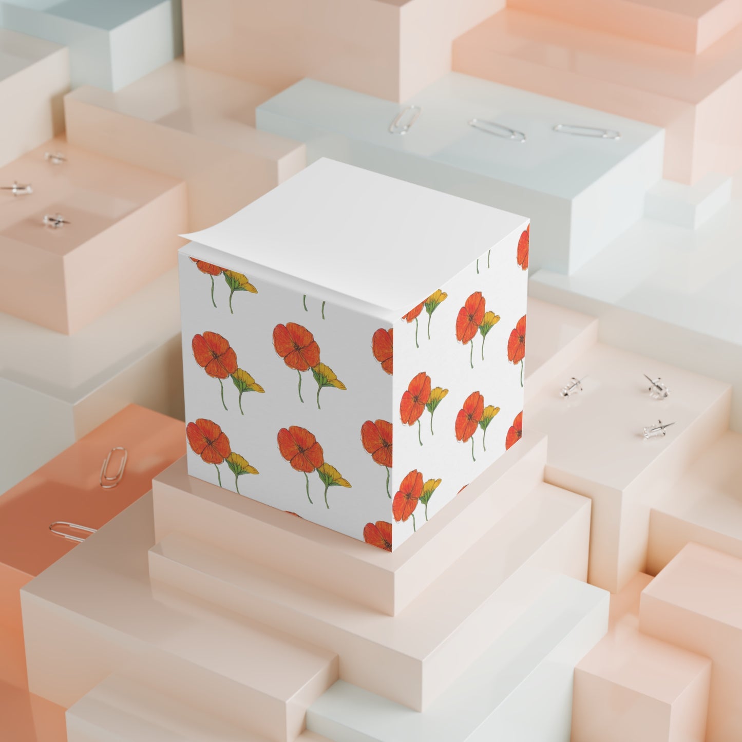 Flower Pattern Note Cube — Floral Sticky Note Memo Block